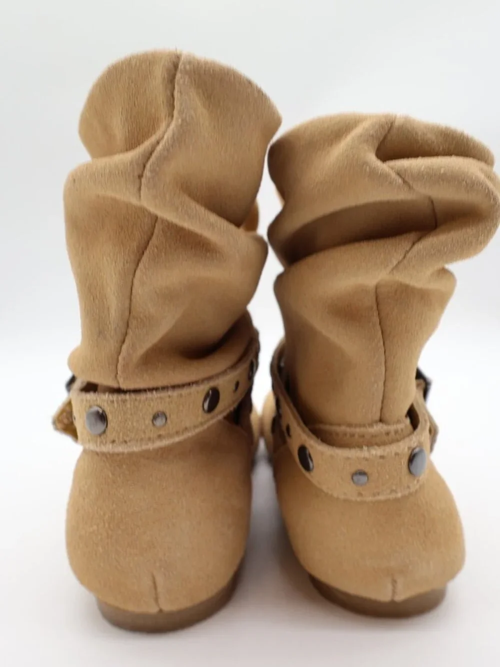 L'Amour Girls Size 11 Tan Leather Slouch Studded Buckle Ankle Boots